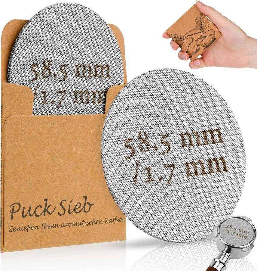 Screen 58mm Puck Screen 58 5 Puck Zeef Mellbree 2 stuks gesinterd koffiefilters voor espresso koffie zeefdrager accessoires 1 7mm dikte 150μm roestvrij staal 316 herbruikbaar roestvrij