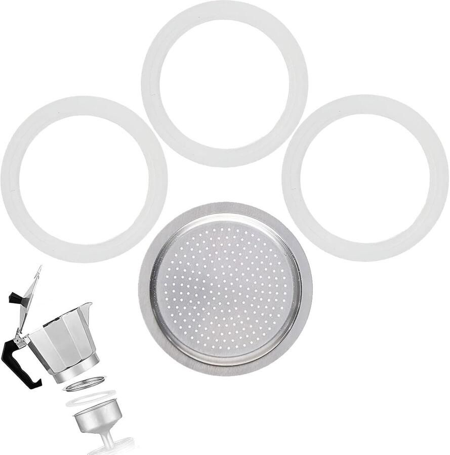 Sealing ring voor espresso machine 6 kopjes 3 siliconen afdichtingen en 1 aluminium zeef vervangingsonderdelen voor koffiemachines en espresso-apparaten