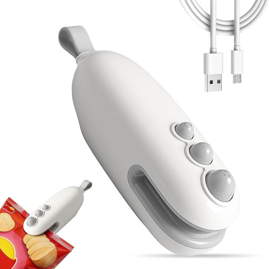 Sealmachine 2-in-1 zaksealmachine Met snijder Oplaadbare draagbare sealmachine USB-oplaadbaar Keukengadget huishoudelijke hulp geschikt voor het sealen van voedselbewaarzakken wit