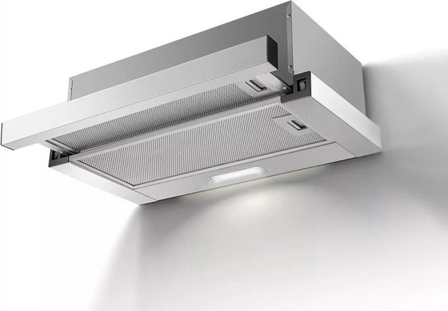 Sensova 60 cm Telescopische Afzuigkap Dampkap met 620 m³ u – Krachtige en Stille RVS Slide-Out Afzuigkap voor Recirculatie of Afvoer Energieklasse A LED-Verlichting Aluminium Vetfilter en Ruimtebesparend Design voor Elke Keuken