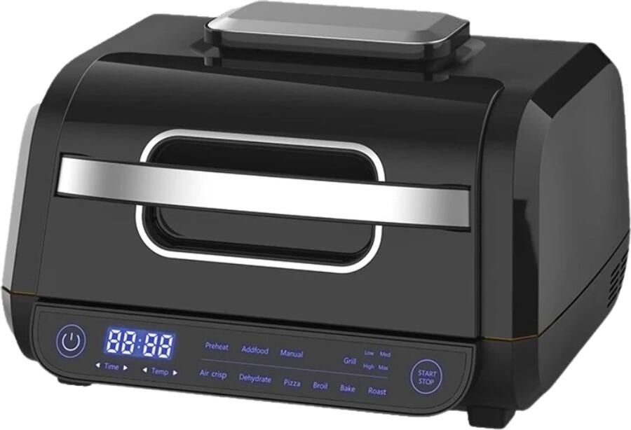 Sensova 8-in-1 Airfryer Grill 8 Liter met Touchscreen Elektrische Heteluchtfriteuse en Grill in Één voor Gezond en Rookvrij Koken 360° Luchtcirculatie Inclusief Grillrooster Frituurmand en Kookpan RVS Behuizing