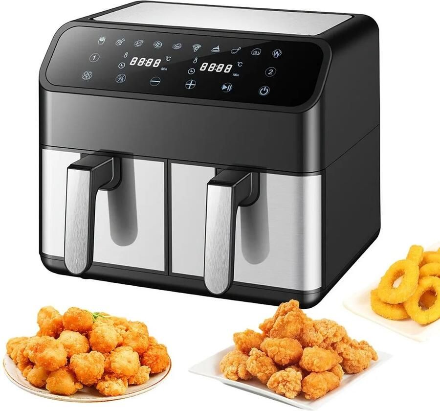 Sensova Airfryer 8L met Dubbele Lades 2000W – Heteluchtfriteuse met 2×4L Onafhankelijke Manden 10 Automatische programma s LED Touch Bediening Temperatuur 80–220°C Vaatwasserbestendig
