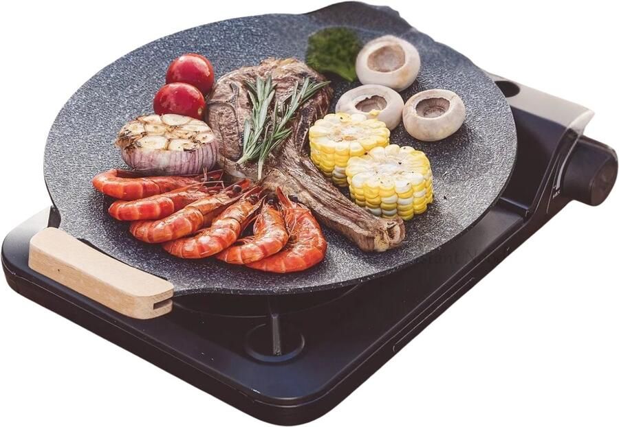 Sensova BBQ Grillplaat 30 cm Antiaanbak Bakplaat Camping Kookplaat Met Houten Handgrepen Voor Buiten & Kookplaat