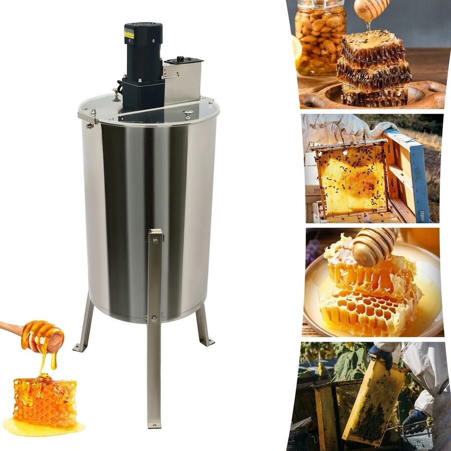 Sensova Elektrische Honingextractor 4 Ramen Honingslinger RVS Bijenteelt Honingtrekker met Verticale Motor 140W 220V 370 RPM Vloerstaand Model met Transparant Deksel Professionele Bijen Honing Extractor voor Imkers