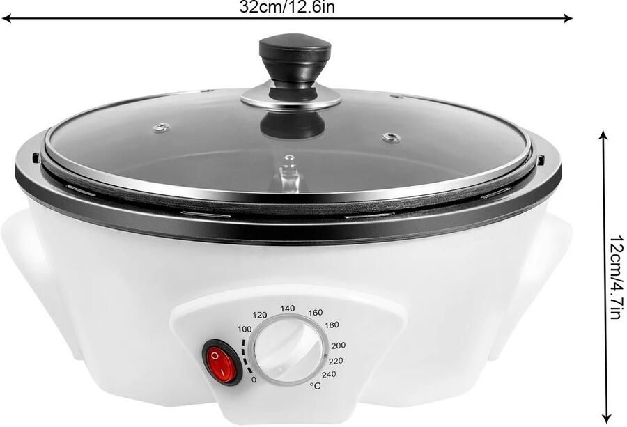 Sensova Koffiebrander – Elektrische Koffiebonen Brander 500g – 1200W – Instelbare Temperatuur 0-240°C – Thuis Koffie Branden – Met Glazen Deksel – Voor Noten Bonen & Popcorn