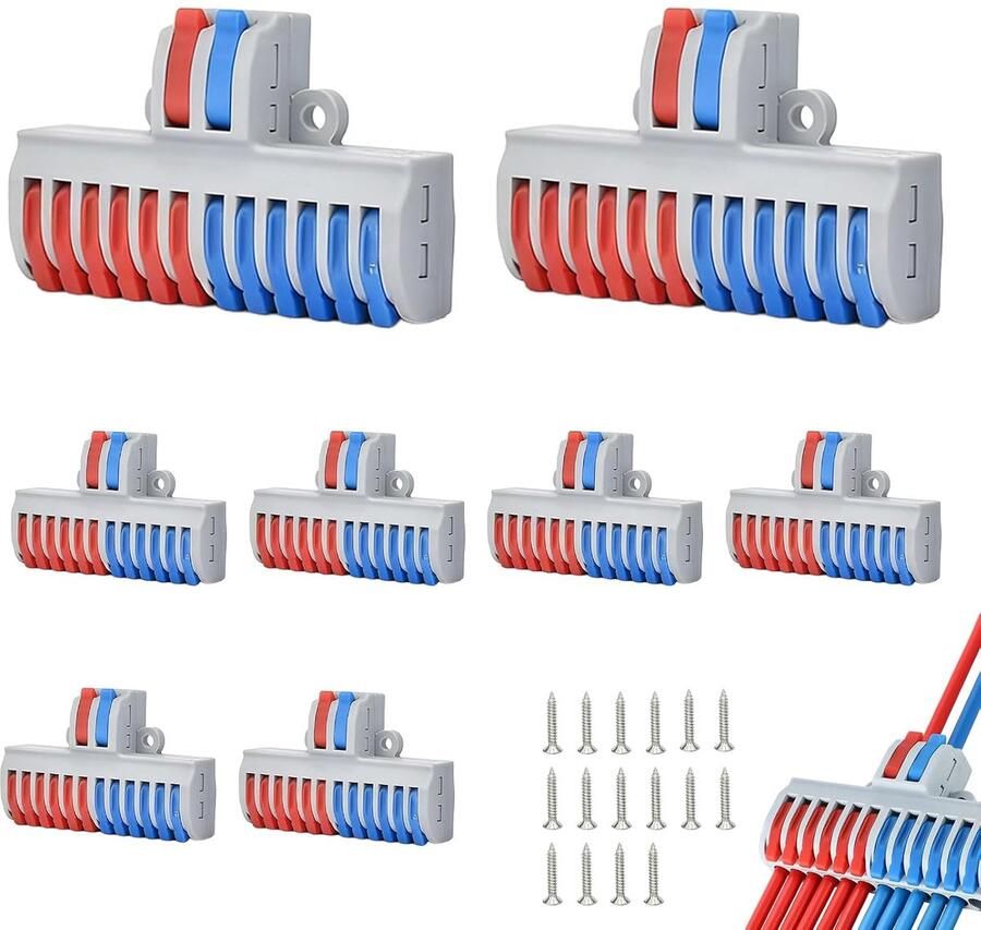 Serieklemmen verbindingsklem 8 stuks voor flexibele en stijve geleiders met bevestigingsschroeven 2-in-12 uit