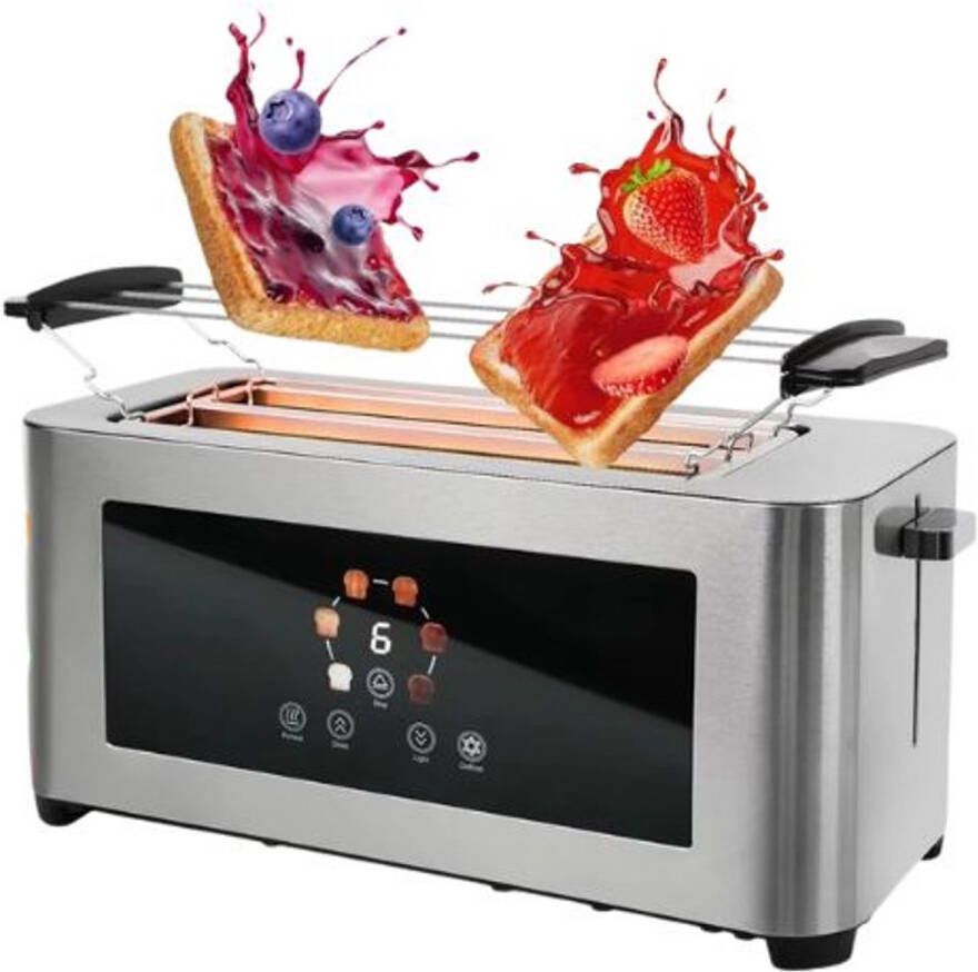 Serolux Broodroosters Broodrooster met tostiklemmen Touchbediening 1400W 6 bruiningsniveaus 4 sneetjes brood Roestvrijstalen 33 × 29 × 20 cm Zilver