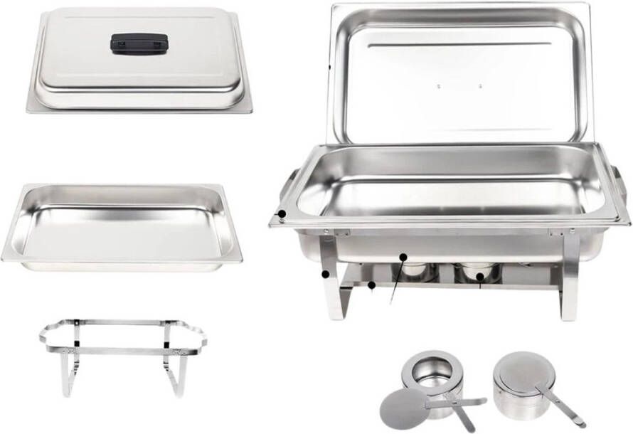 Serolux Buffetwarmer Chafing dish Warmhoudschalen 9L Chafing Dish Met Deksel Warme Schaal Voor Eten Cateringschaal Party Warmer Eten Warm Houden Warmhoudcontainer Met Brandstofhouder 62x34x31cm Zilver