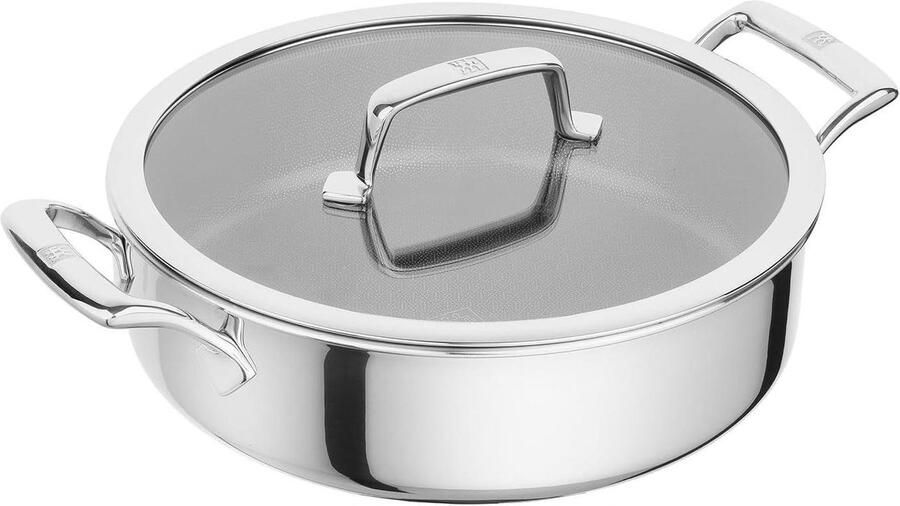 Serve pan met deksel Roerbakpan Wokpan Gelijkmatig Koken Honingraatstructuur Coating 26 cm Zwart Zilver