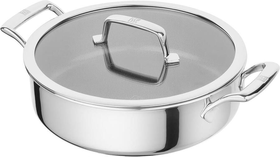 Serve pan met deksel Roerbakpan Wokpan Koken en braden Honingraat anti-aanbaklaag 26 cm Zilver