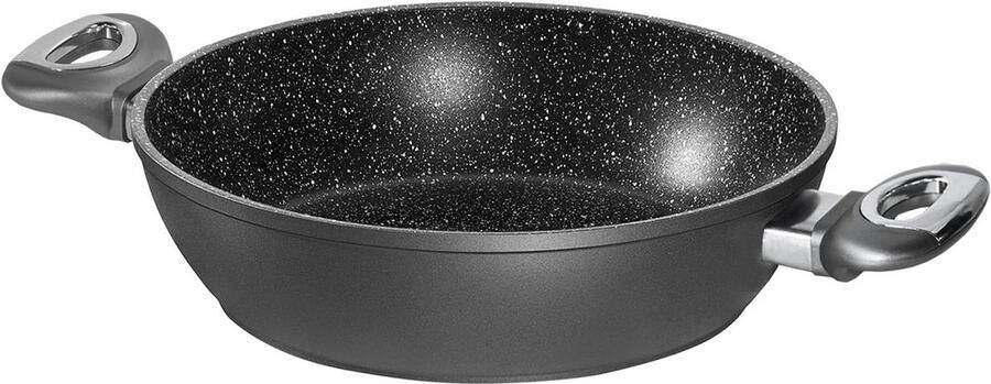 Serveepan Aluminium Koekenpan Braadpan Vetvrij Koken Echte Steen Deeltjes 28 cm Grijs