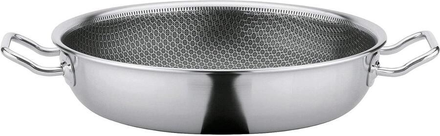Serveepan Roestvrij Staal Koekenpan Antiaanbak Dagelijks Koken Krasbestendige Honingraatcoating Diameter 28 cm Zilverkleurig