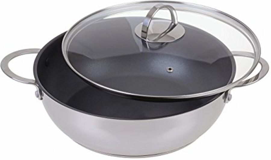 Serveerpan Ø 28 cm Roestvrij Staal Gecoate Stoofpan Geschikt voor Inductie met Glazen Deksel