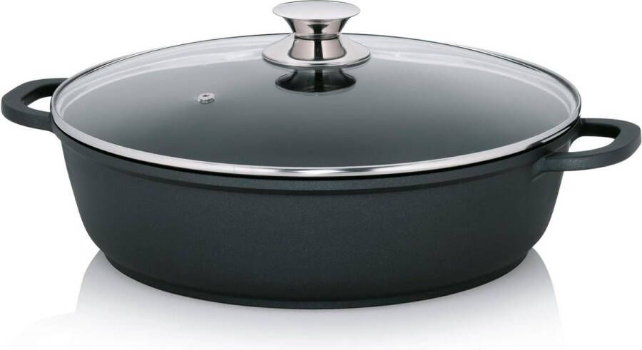 Serveerpan antiaanbaklaag gegoten aluminium 5mm 5 l diameter 32 cm inductiekookplaten Kerros zwart grote liter