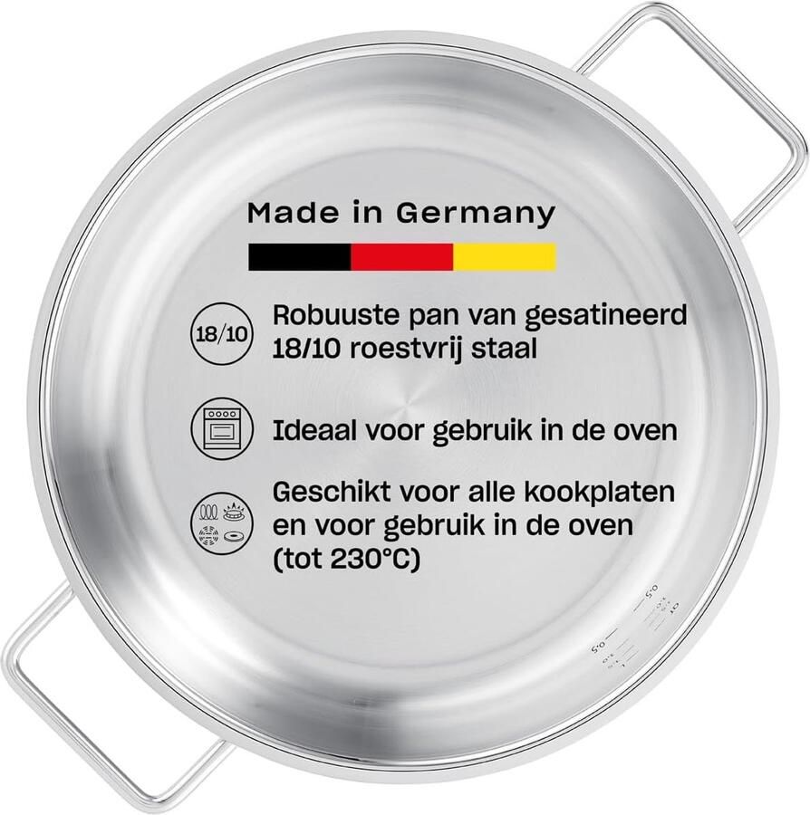 Serveerpan Braadpan Koekenpan Braden Serveren Hoge Rand Schaalverdeling 28 cm 3 Liter Zilver