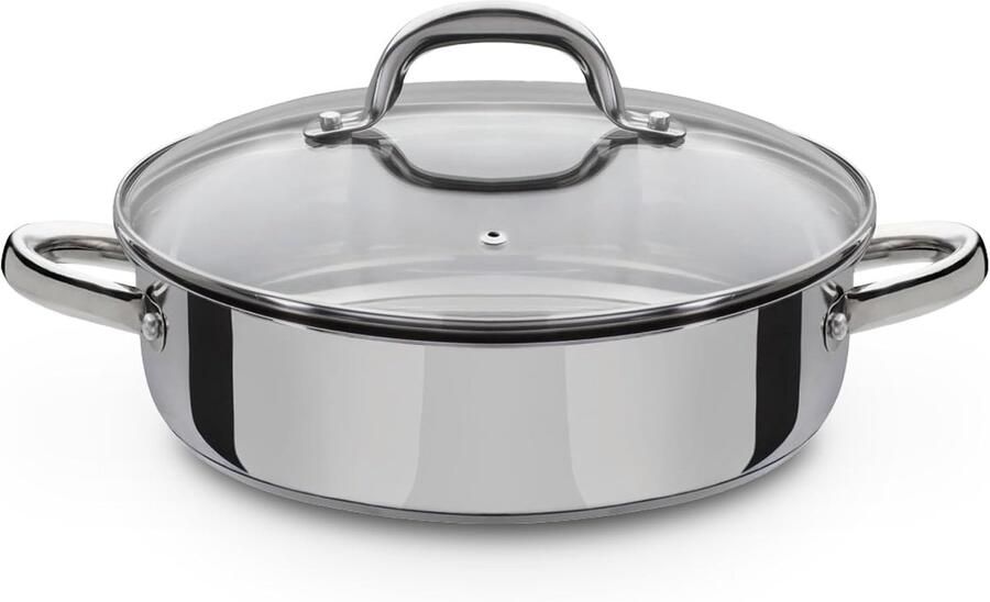 Serveerpan RVS Koekenpan Maaltijden Bereiden Energiebesparende Bodem 24 cm Zilver
