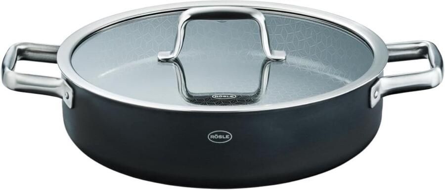 Serveerpannen met deksel Kookpan met anti-aanbak Allround koken Keramische honingraatcoating 28 cm diameter Zwart