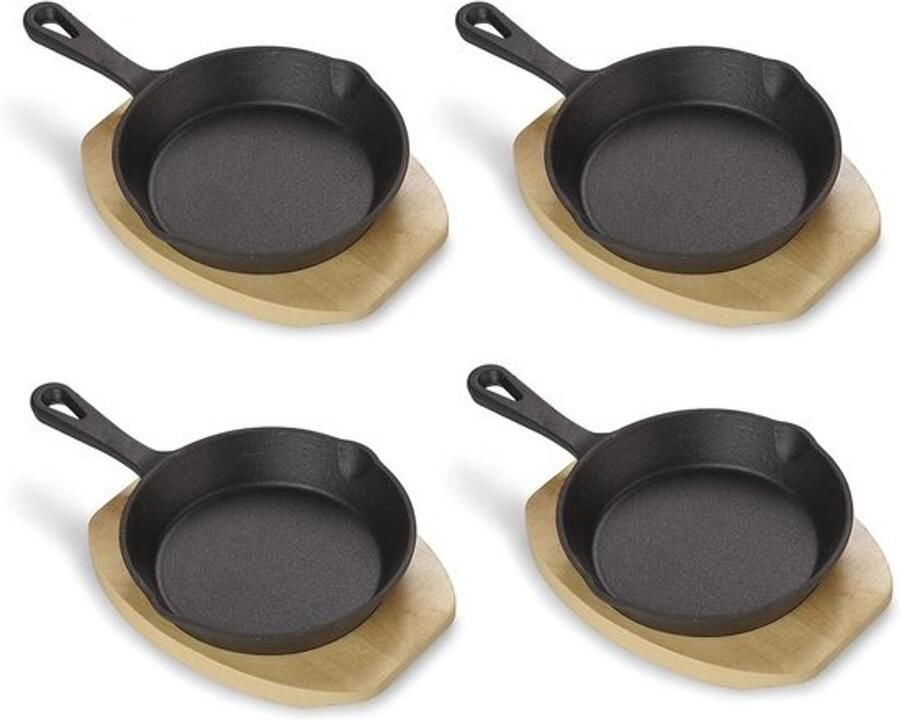 Serveerpannen Set Kleine Grillpannen Sfeervol serveren Voorgebakken gietijzer 4 Stuks Zwart