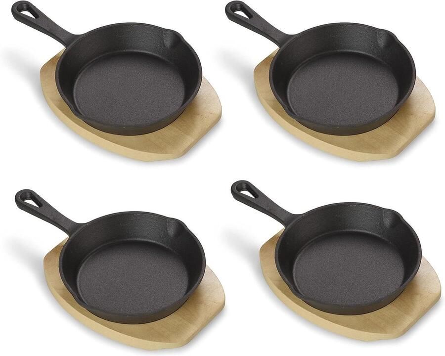 Serveerpannen Set Mini Grillpannen Stijlvol Serveren Gietijzer Voorgebakken 4 Stuks Zwart