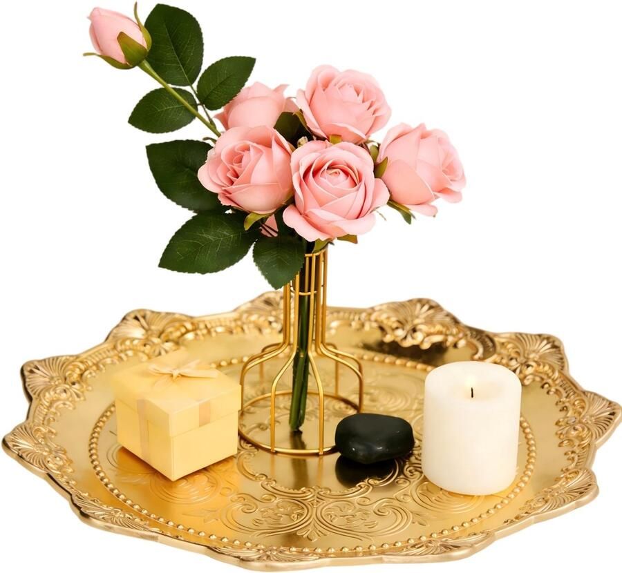 Dailygoods- Snoepblad Gouden Roestvrij Staal Serveerschaal Sieradenbakje Decoratief Dienblad Voedselblad Glanzende Afwerking