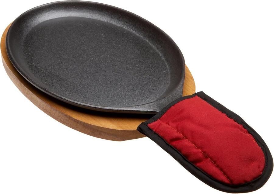 Serveerset Gietijzer Fajita Pan Warme Gerechten Serveren Direct Klaar Voor Gebruik 15.25 Inch Zwart