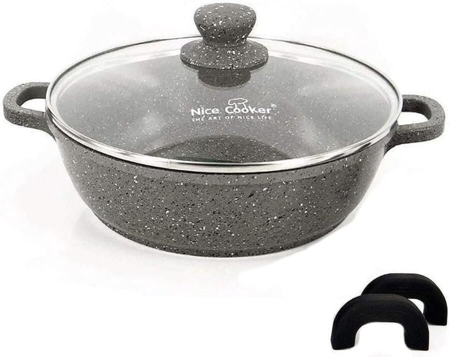 Serveerslowcookerpan Gietijzeren pan Gezond koken Echte steendeeltjes 28 cm Grijs