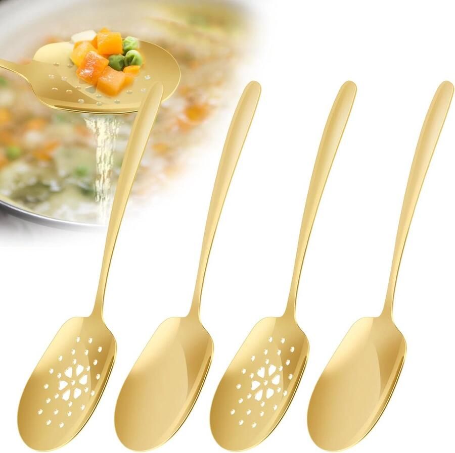 Serveertang set Buffetlepels roestvrijstaal Feestelijk dineren Vaatwasmachinebestendig 25 cm lengte Goud