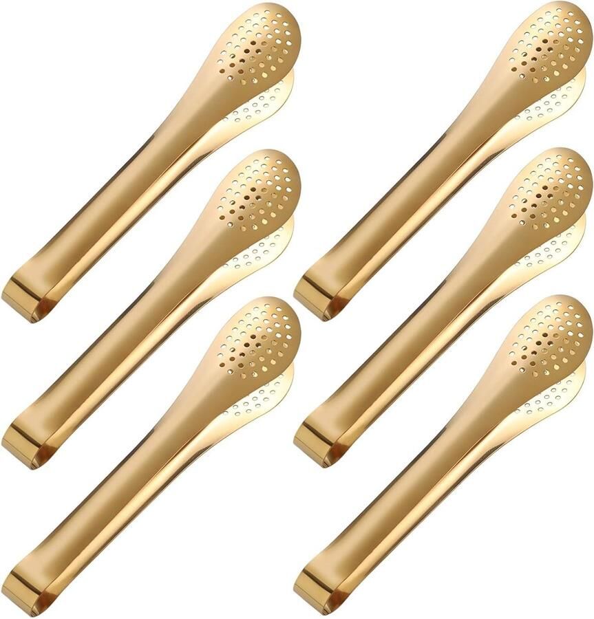 Serveertangen Set Gouden Tangen Buffet en Feest Roestvrij Staal 6 Stuks Goud