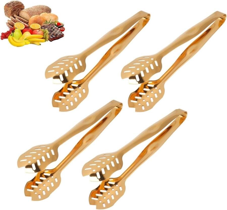 Serveertangen Set Keukentang Buffet Eten Serveren Ergonomische Handgreep 25 cm Goud