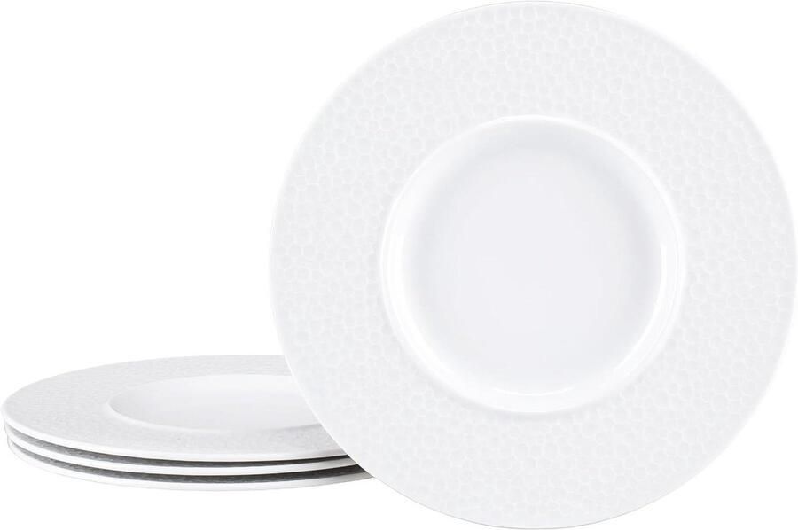 Servies Set Borden Set Diner Presentatie Markante Hamerstructuur 4 Delig 30cm Wit