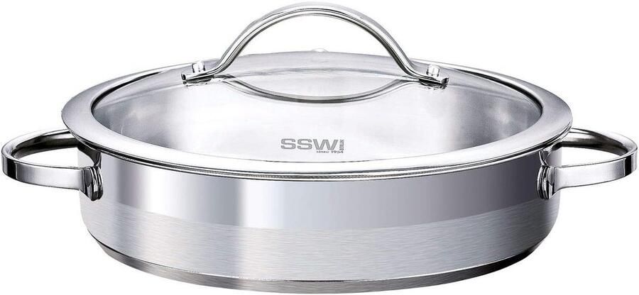 Serviespan met Deksel Koekenpan Koken en Serveren Roestvrij Staal 28 cm Diameter Grijs
