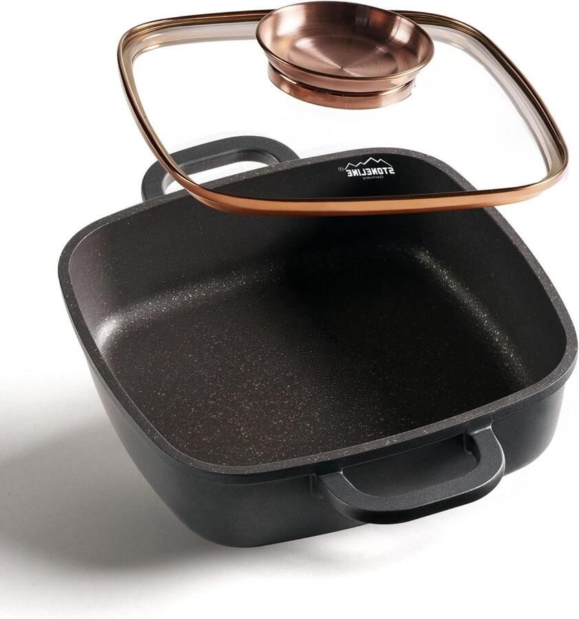 Serviespan Roségoud Hoekpan Braadpan Vetvrij Koken Met Aroma Deksel 20 x 20 cm Roségoud