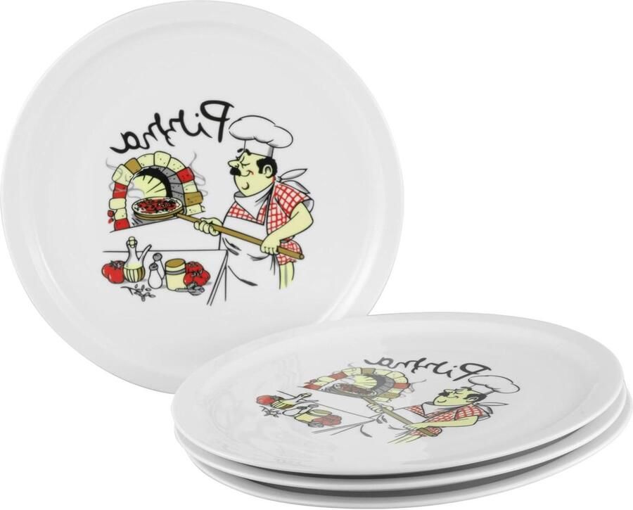Serviesset Pizzaborden Borden Set Italiaanse Avonden Premium Porselein 4-delig 30 cm Wit