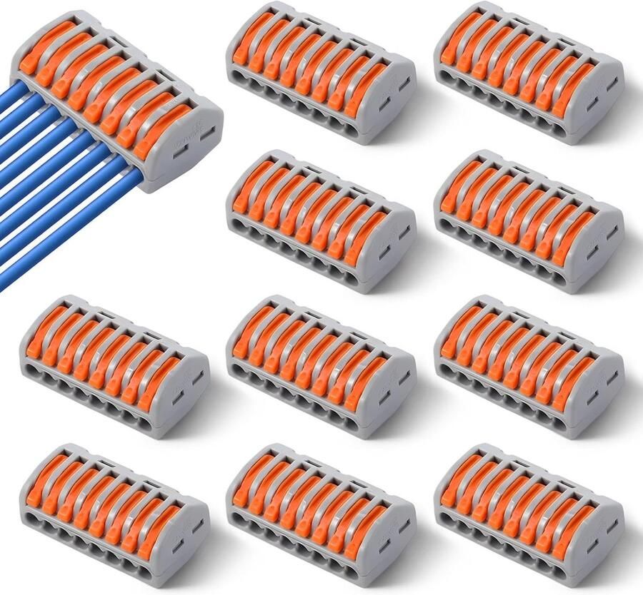 Set 8-voudig – kabelklem met bedieningshendel voor flexibele en stijve geleiders – verbindingsklemmen insteekbaar – klemmen elektrisch voor huishouden en industrie