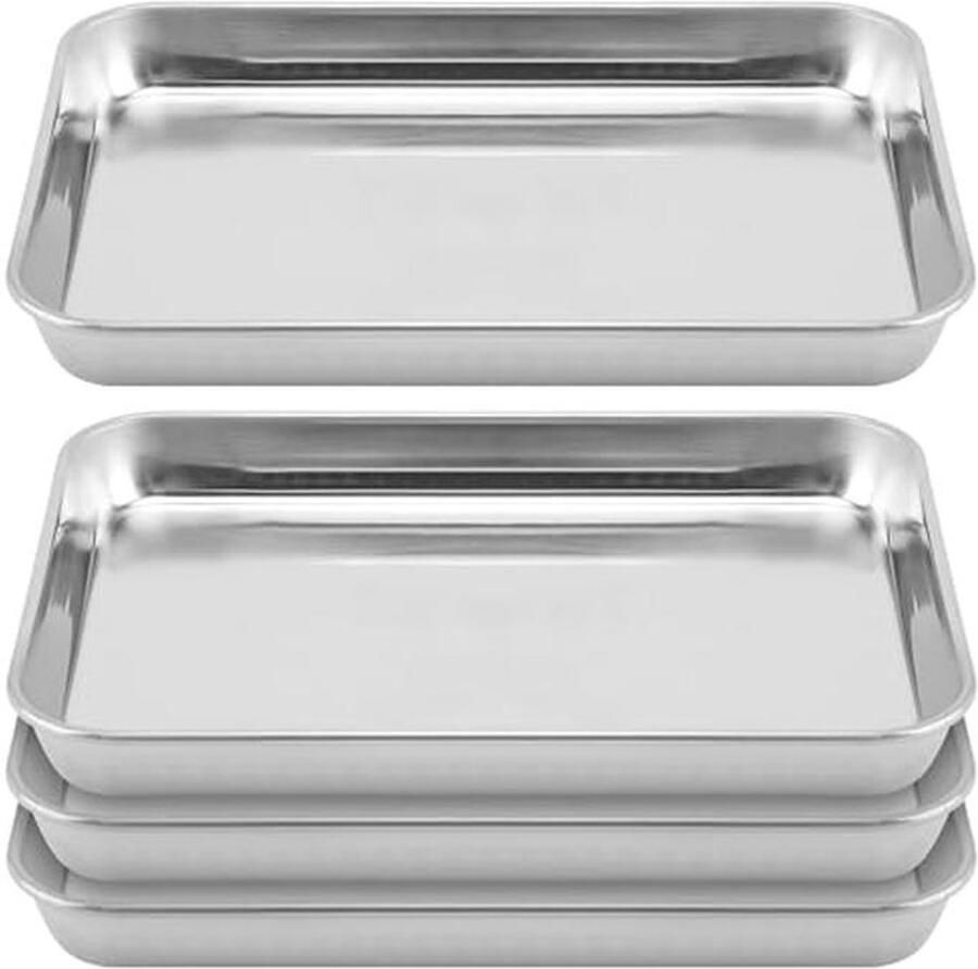 Set van 4 bakplaten roestvrij staal klein 23 5x17 5x2 5 cm rechthoekige ovenschaal voor lasagne tablet ovenblad bakblad voor oven vaatwasmachinebestendig