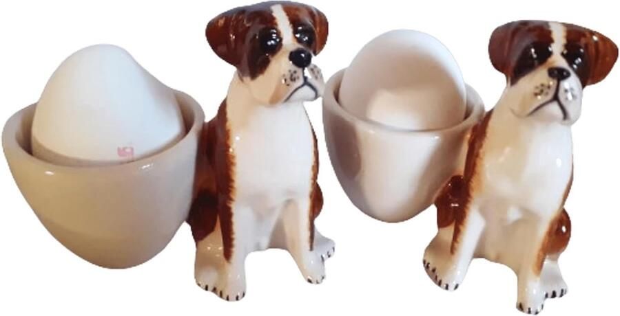 Set bruin Boxer honden 2 stuks handgemaakt beschilderd keramiek