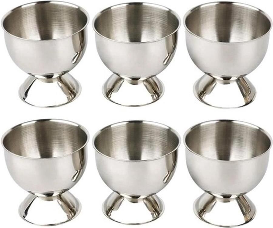 Set eierdopjes Eihouder Voor het serveren van ontbijt Roestvrij staal 6 stuks Zilver