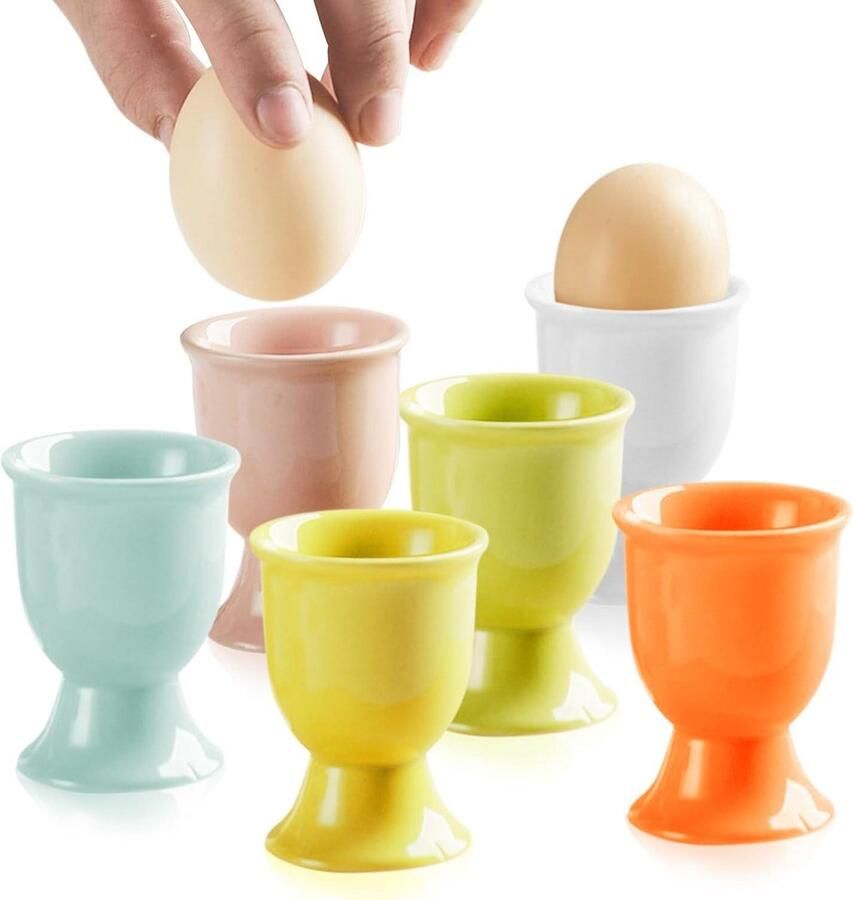 Set Eierdopjes Kleurrijke Dopjes Ontbijt Tafel Hoge Kwaliteit Keramiek 6 Stuks Mix Kleuren