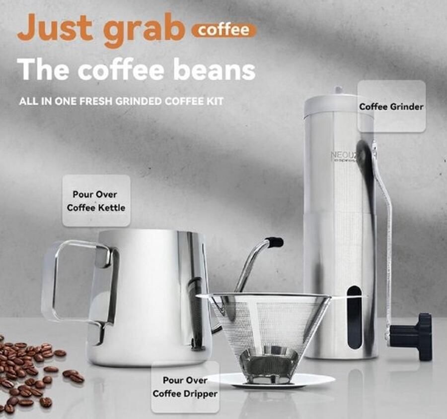 Set Handmatige Koffiemolen met Schenkkan en Druppelfilter voor Koffie