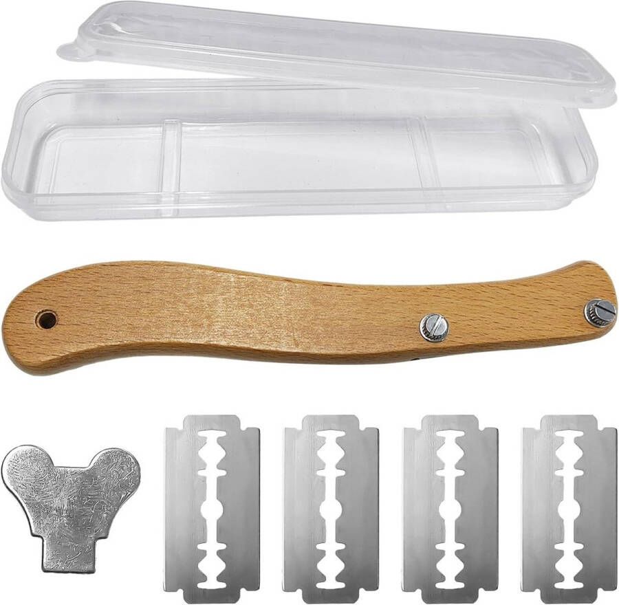 Set met broodsnijmachine snijder met gebogen houten handvat Franse broodsnijder gereedschap voor het snijden van brood geschikt voor restaurants en familiebijeenkomsten