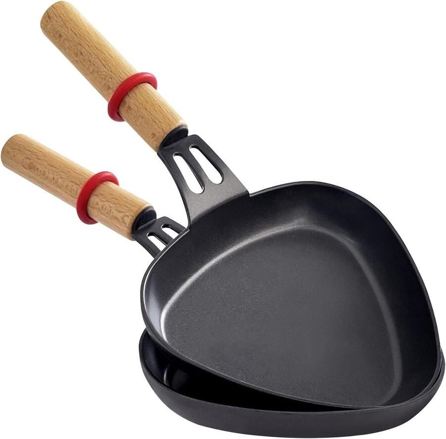 Set of 2 raclette pans triangular wooden handle