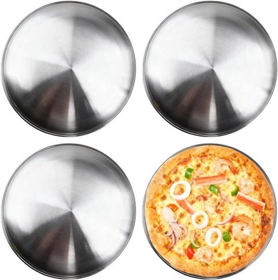 Set pizzaplaten Pizzabakplaten Voor bakken en serveren Roestvrij staal 30 cm Zilver