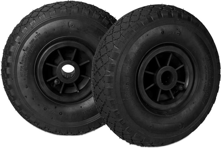 Set steekwagenwiel 3 00-4 luchtbanden reservewiel met kunststof velg 260 x 85 mm Ø as 25 mm zwart 2 stuks