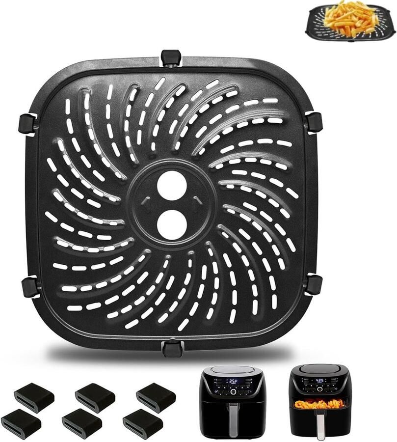 Set van 1 stuk Steunplaat voor airfryer Vervangend accessoire voor airfryer Grillplaat voor airfryer Ovale antiaanbak steunplaat voor airfryer Steunplaat voor airfryer van 24 x 24 cm Voor PowerXL Vortex Pro 8 Quart model