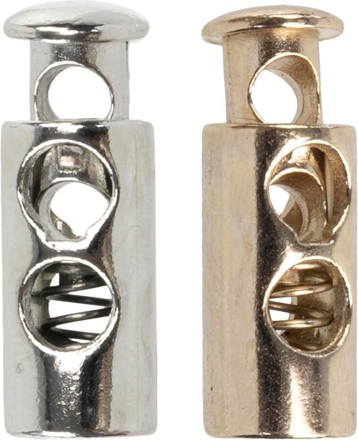 Set van 10 cilinderstoppen met 2 gaten met veer stop serresluiting opening 4.5 mm van metaal kleur goud en zilver
