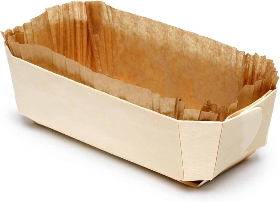 Set van 10 pani-bakvormen van hout Houten bakvorm met papieren vouwdoos