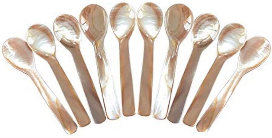 Set van 10 Roze Parelmoer Lepels voor Kaviaar en Eieren