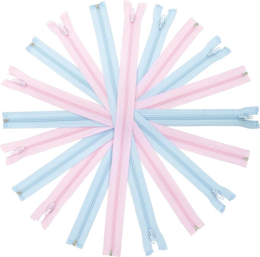 Set van 10 spiraalritsen N°5 45 cm deelbaar met schuiver lichtroze en ijsblauw van metaal nylon polyester naaiwerk DIY-textielcreaties