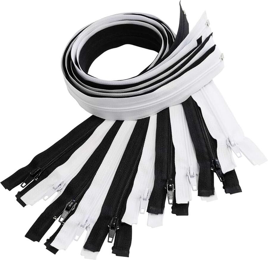 Set van 10 spiraalritsen N°5 65 cm deelbaar met schuiver van metaal nylon polyester kleur zwart en wit naaiwerk DIY textielcreaties