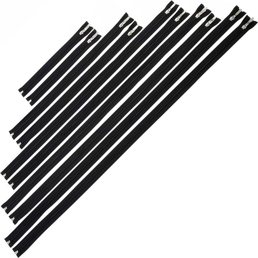 Set van 10 spiraalritsen Nr. 5 (25 45 65 75 85 cm) 2 stuks per maat deelbaar zwart met decoratieve trekkers voor mantels jassen en vesten